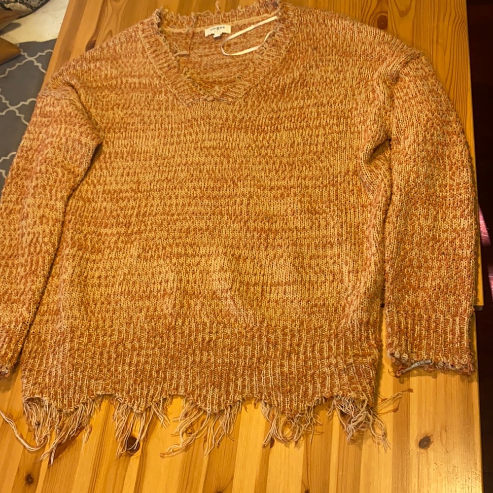 Orange and cream frayed blouse